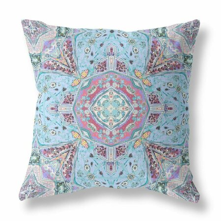 PALACEDESIGNS 20 in. Boho Floral Indoor Outdoor Zippered Throw Pillow Light Blue & Magenta PA3111282